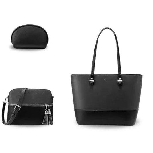 Women pu leather hand bag set-3 pcs in classic white black