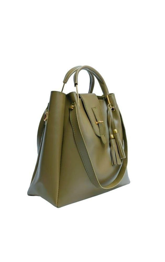 Stylish women green leather hand bag set - pcs