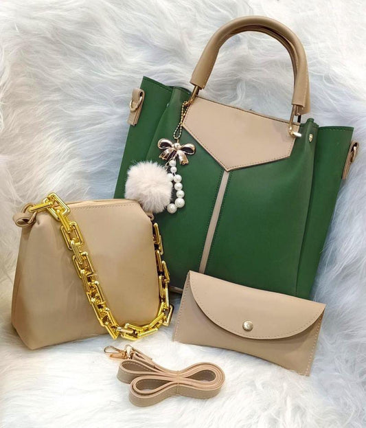 Women pu leather plain top handle shoulder bag