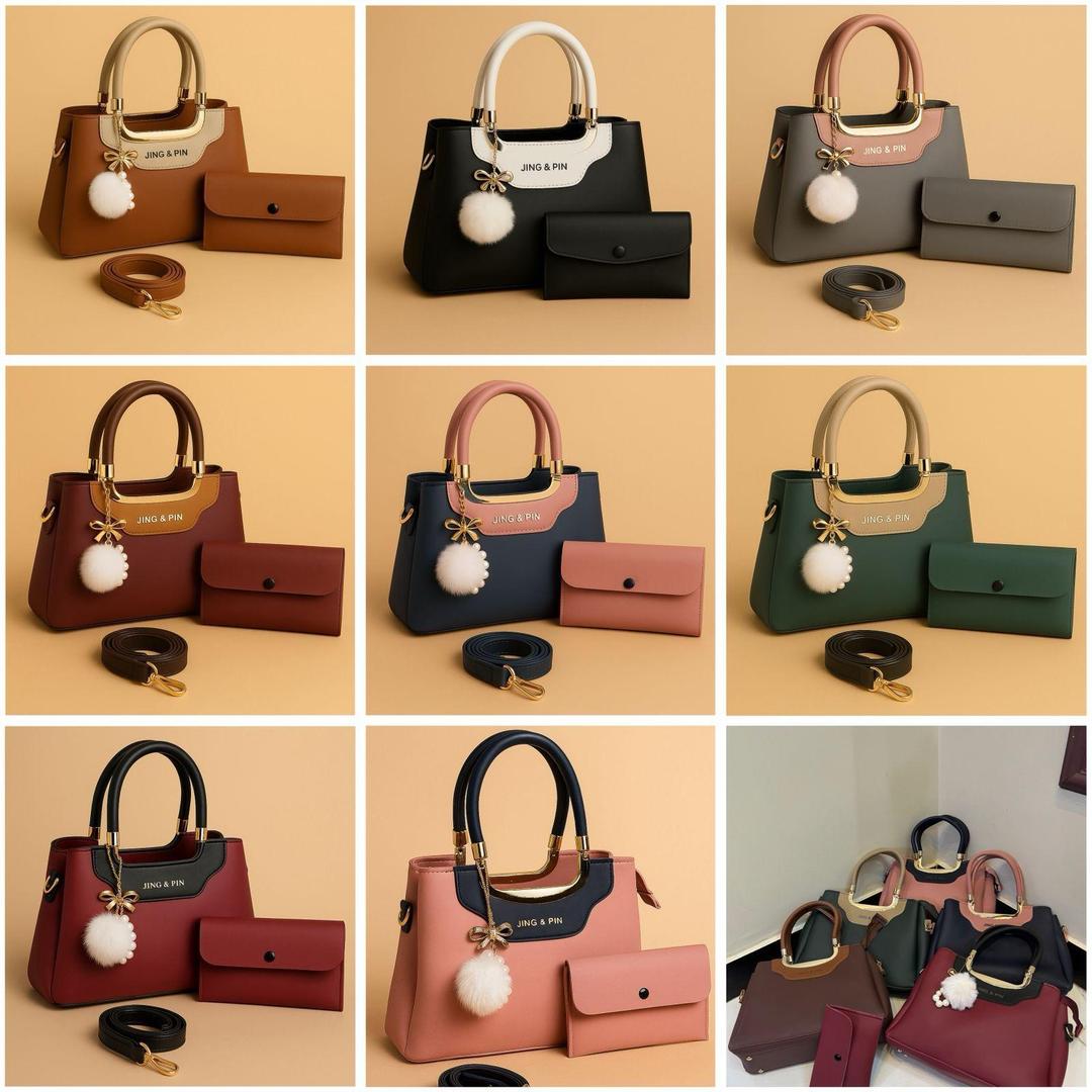 Women pu leather plain hand bag set