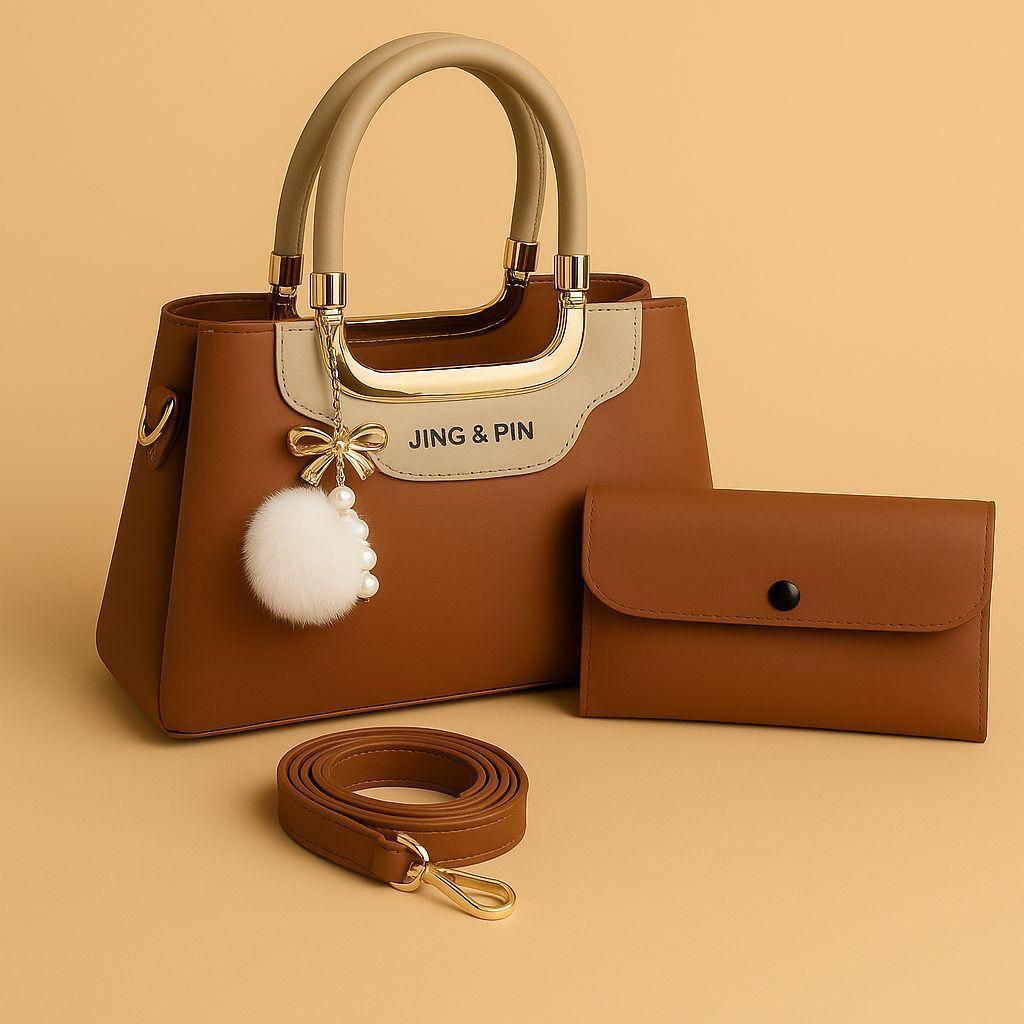 Women pu leather plain hand bag set