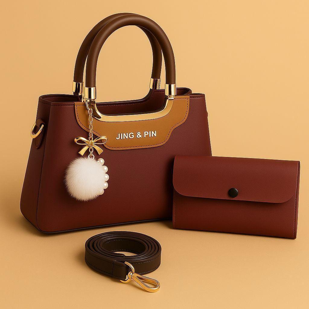 Women pu leather plain hand bag set