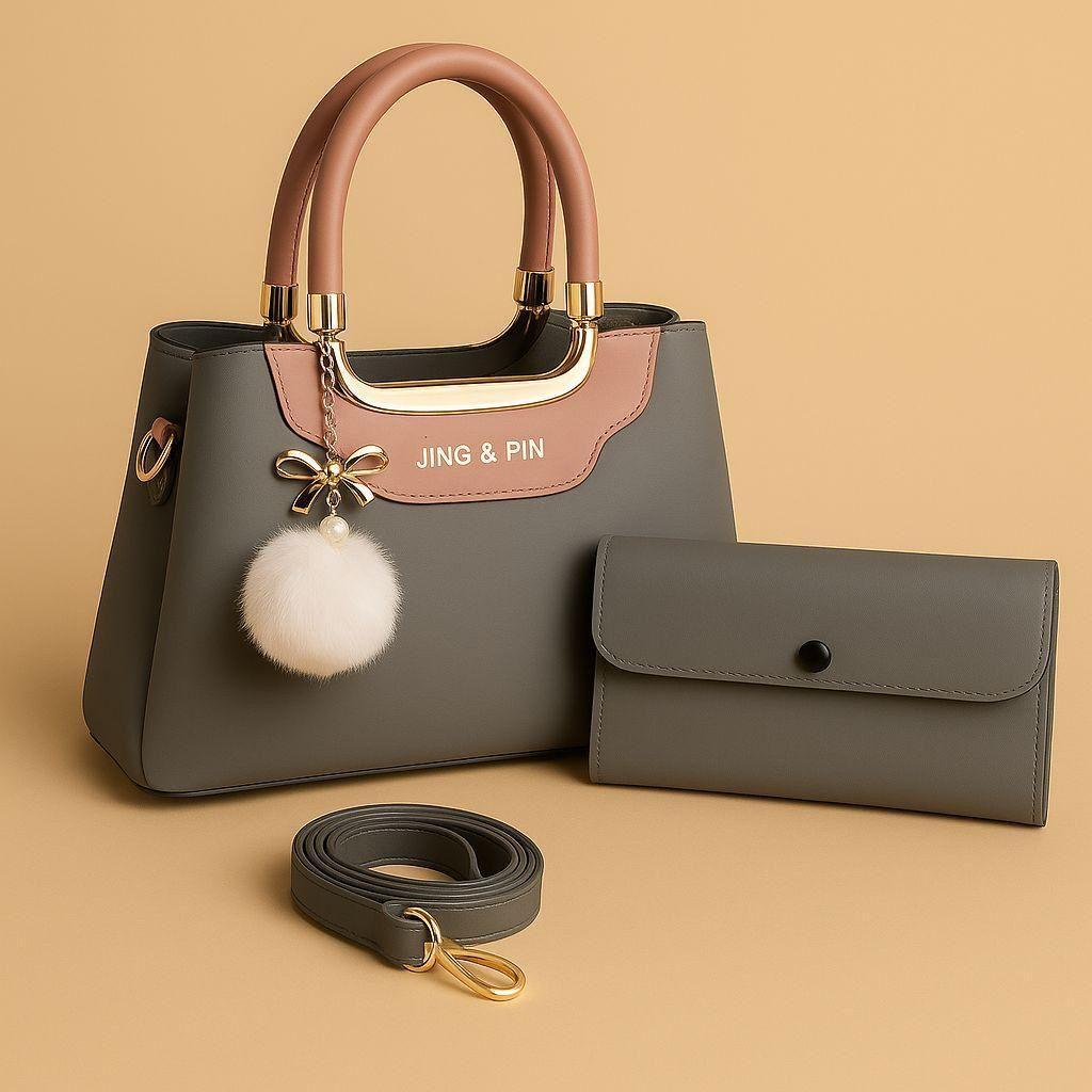 Women pu leather plain hand bag set