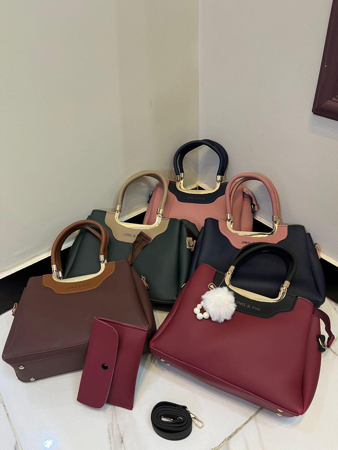 Women pu leather plain hand bag set