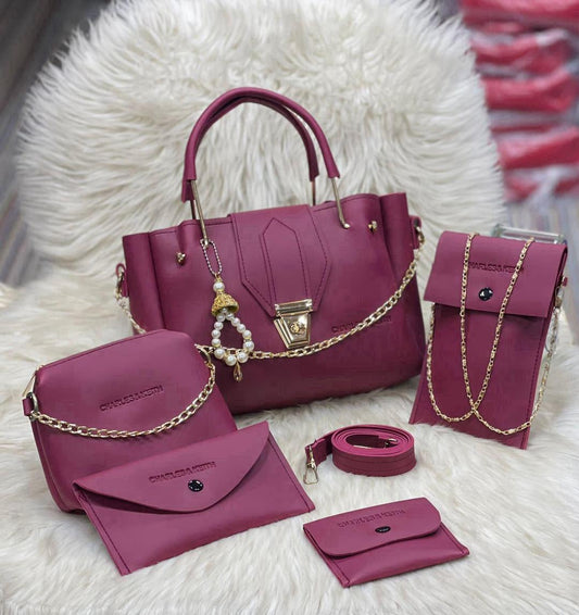 Stylish faux leather hand bag set for girls -5 pcs collection