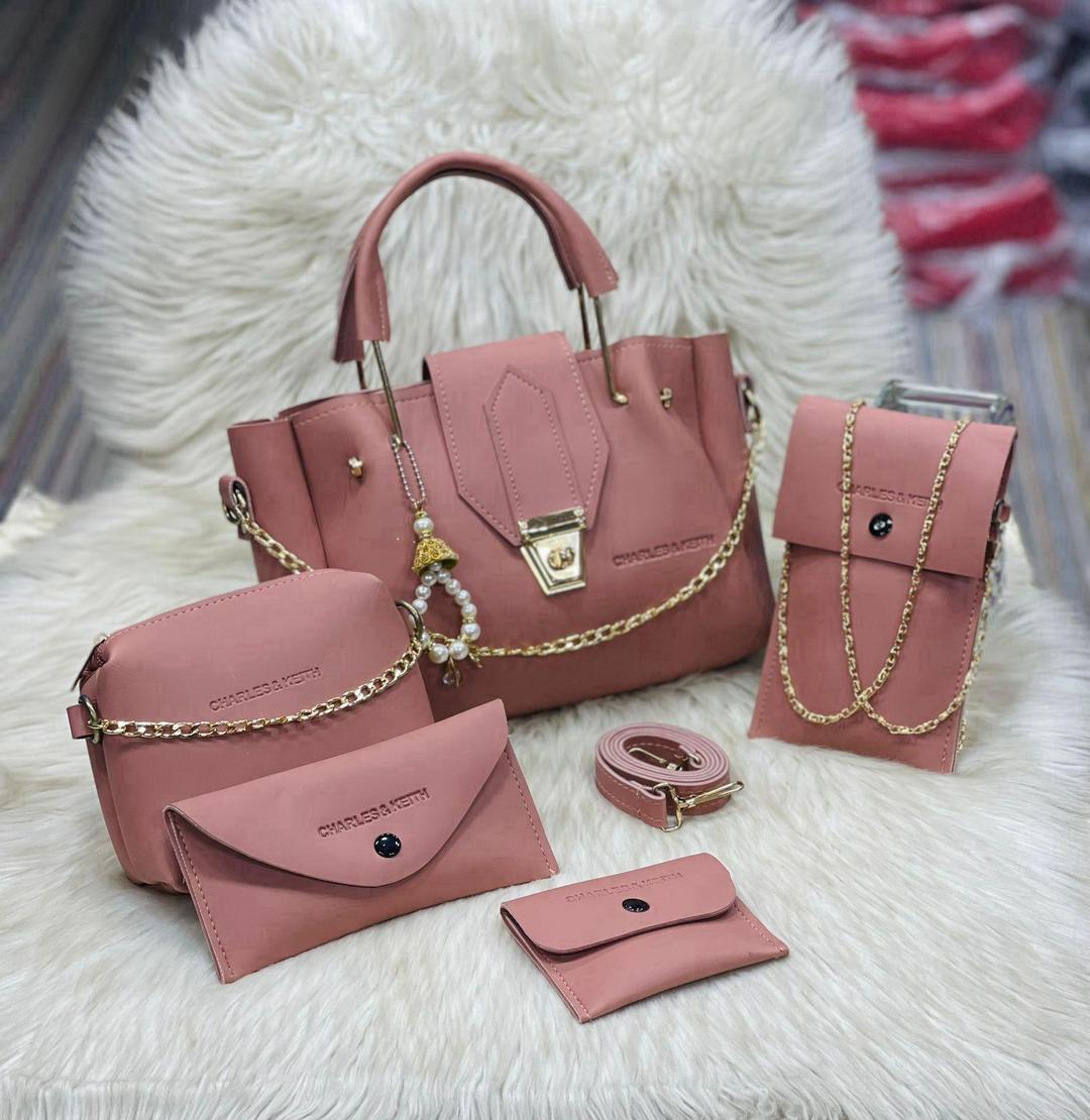 Stylish faux leather hand bag set for girls -5 pcs collection