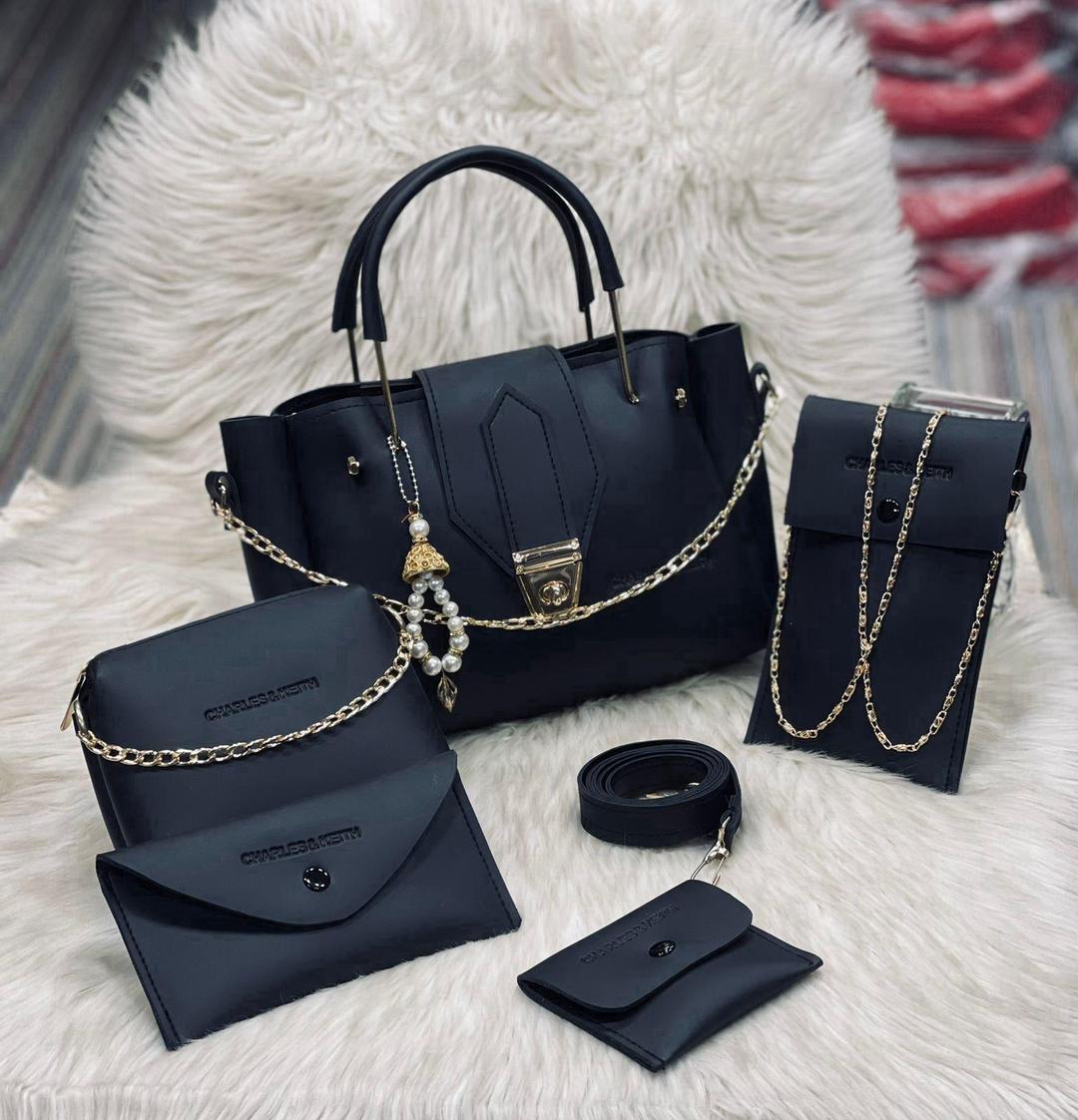 Stylish faux leather hand bag set for girls -5 pcs collection