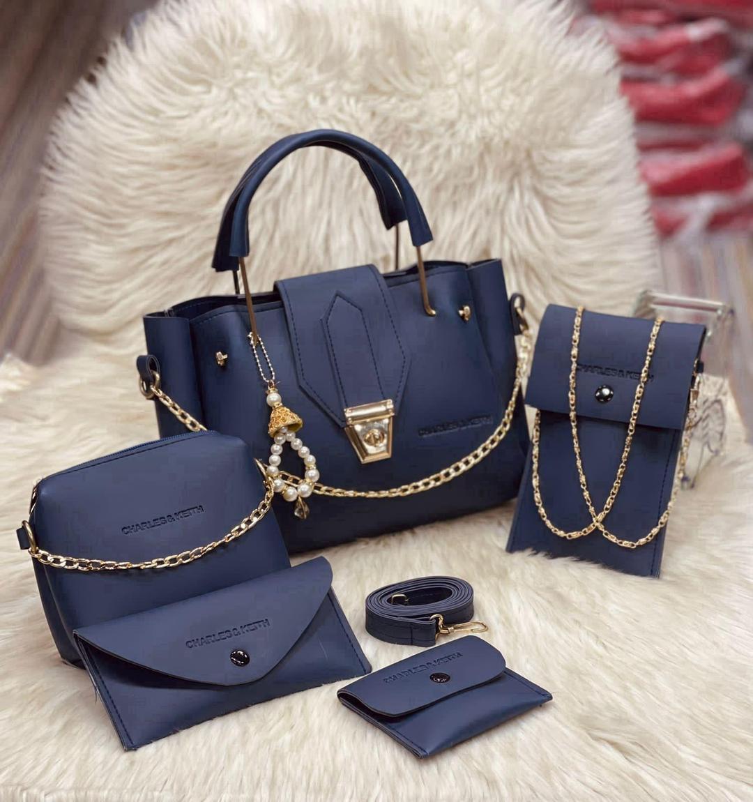 Stylish faux leather hand bag set for girls -5 pcs collection