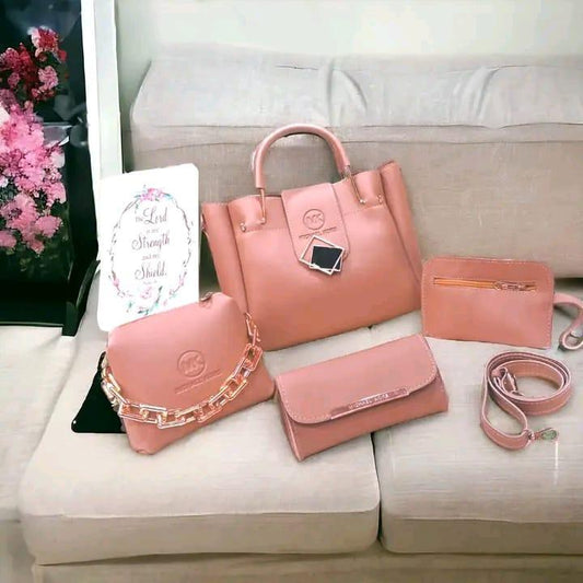 Women pu leather plain hand bag set