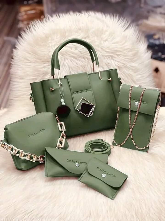 Girls pu leather plain hand bag set