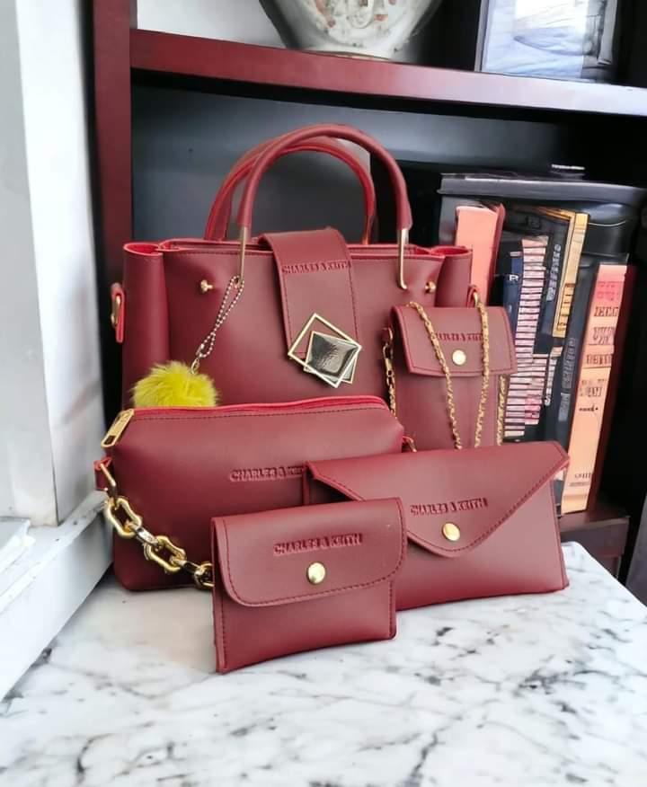 Girls pu leather plain hand bag set