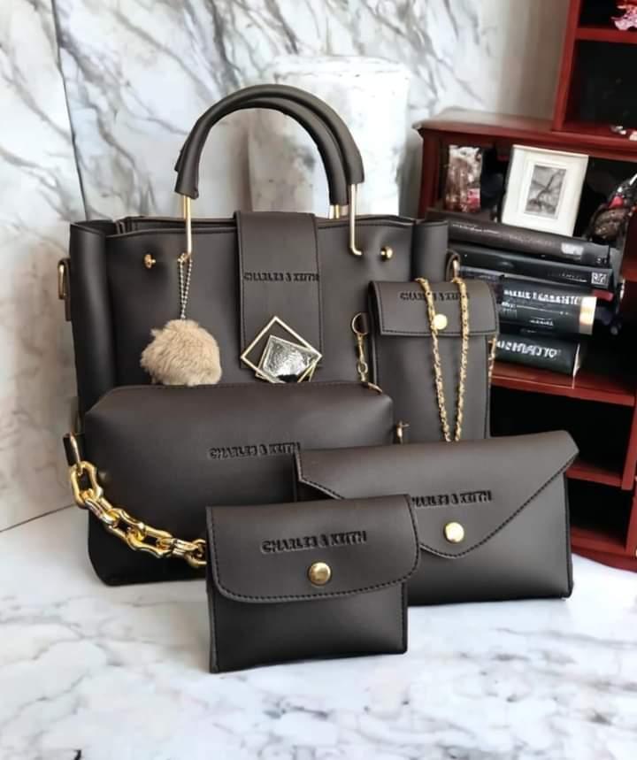 Girls pu leather plain hand bag set