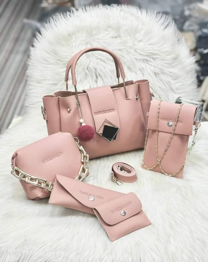 Girls pu leather plain hand bag set