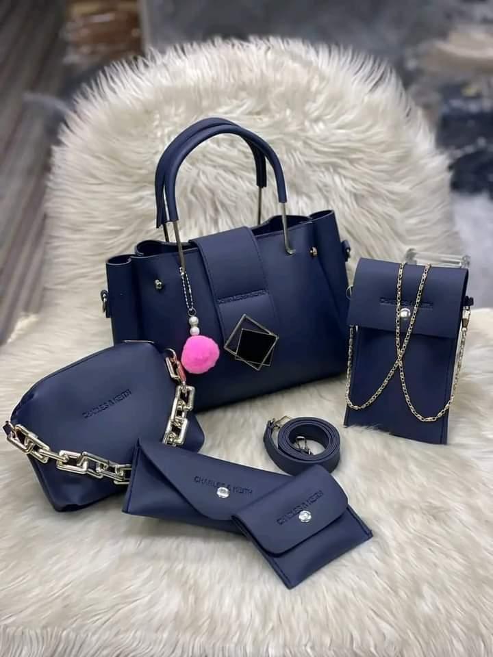 Girls pu leather plain hand bag set