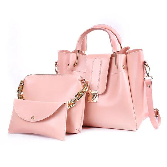 Girl pu leather plain hand bag set