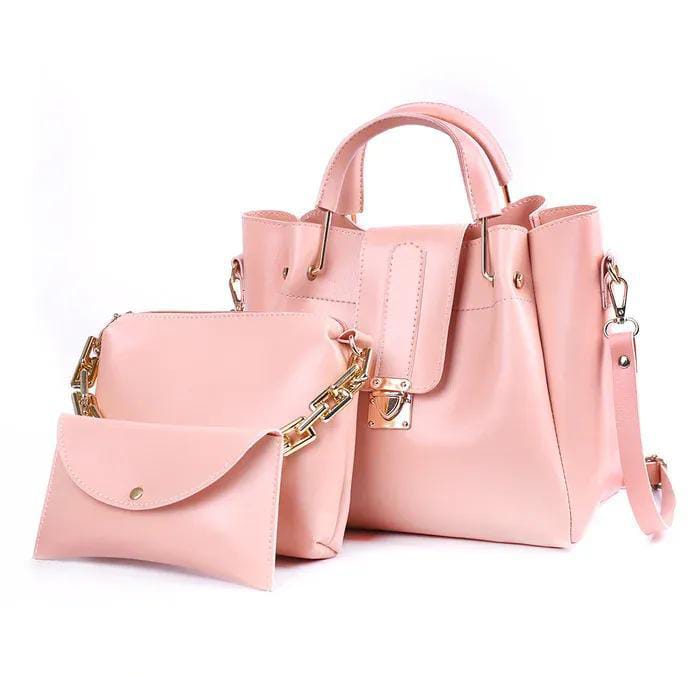 Girl pu leather plain hand bag set