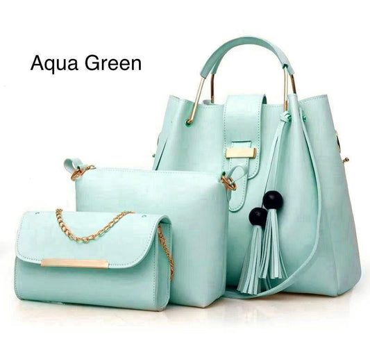 Women rexine plain hand bag set