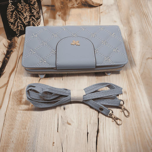 Women pu leather embroidered clutch
