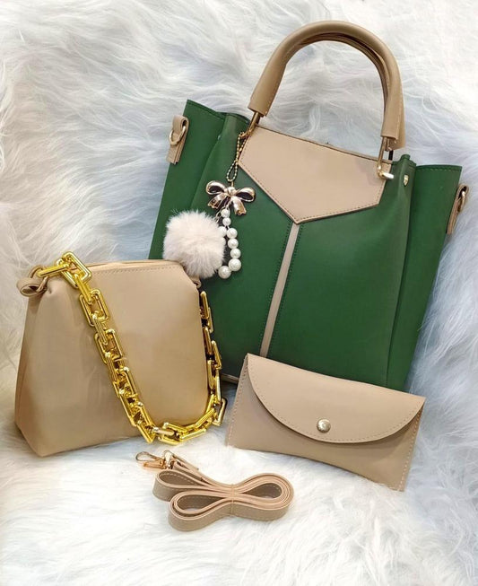 Women pu leather plain top handle shoulder bag