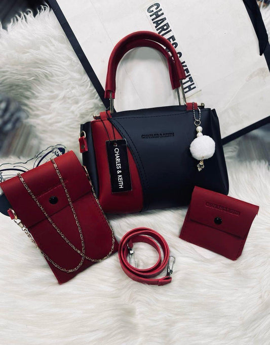 Women rexine plain hand bag set