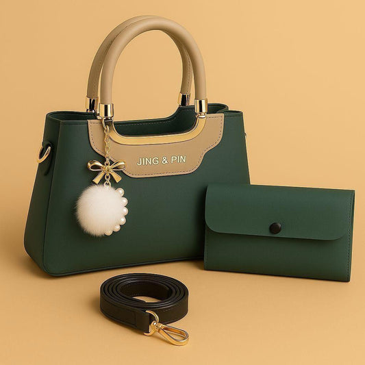 Women pu leather plain hand bag set