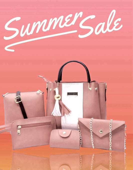 Chic women pink rexine hand bag-5 pcs
