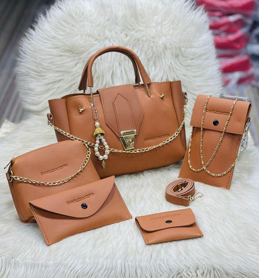 Stylish faux leather hand bag set for girls -5 pcs collection