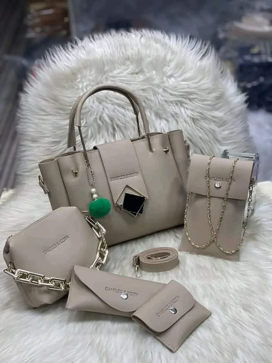Girls pu leather plain hand bag set